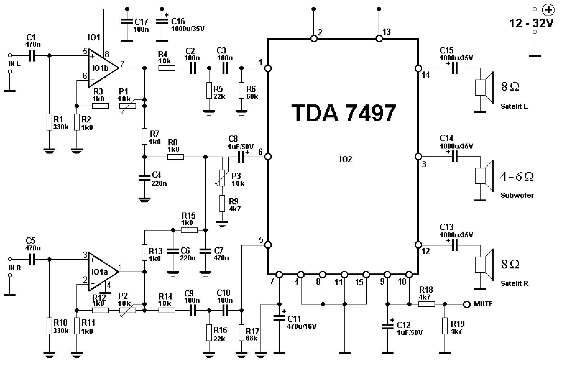 Tda7253 схема усилителя Схема унч на tda7297
