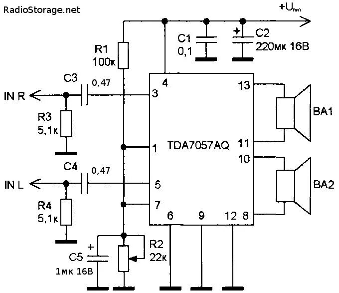 Tda7264 схема усилителя нч УНЧ с электронной регулировкой громкости на TDA7057AQ (2х8Вт) Electronics circui