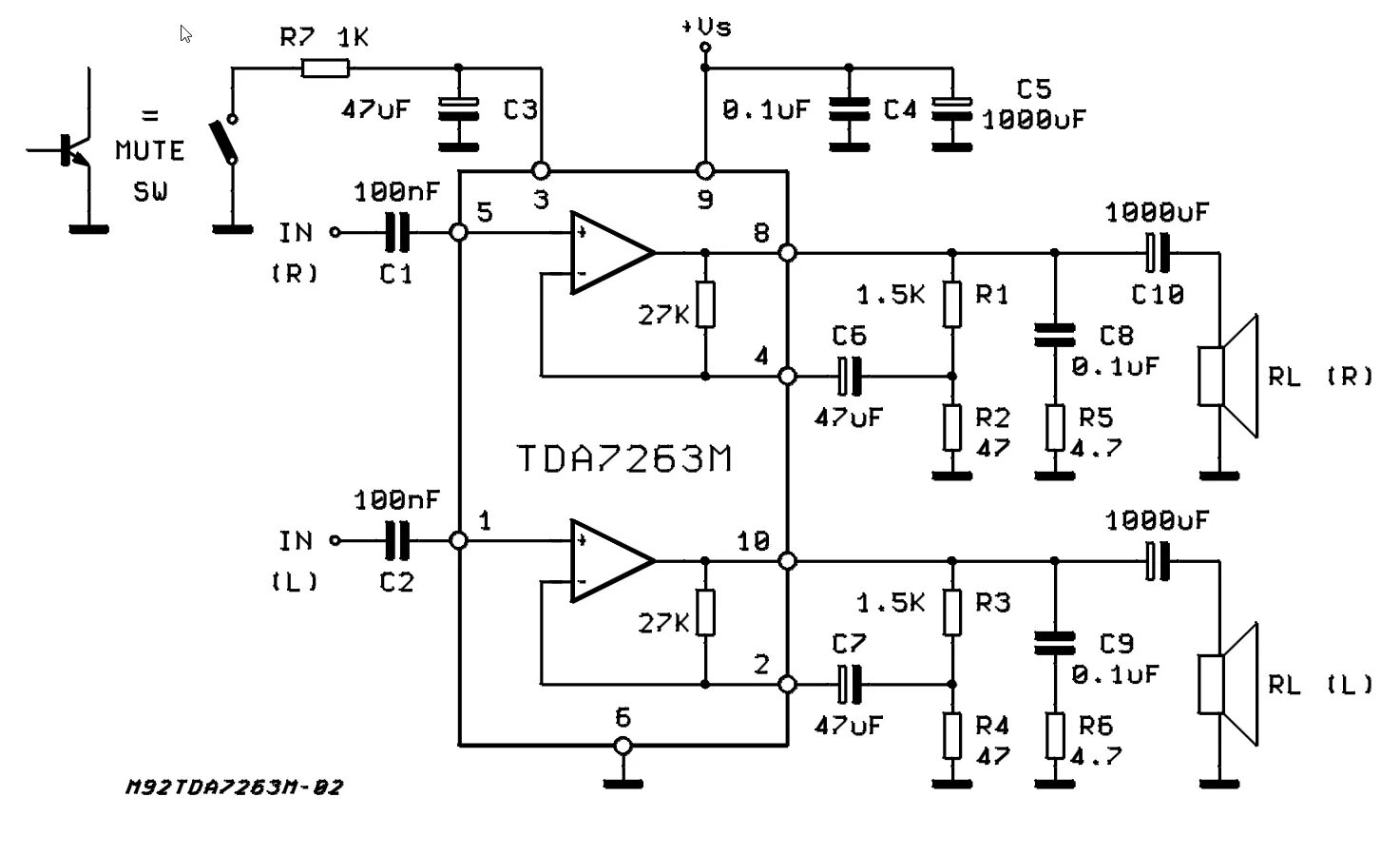Tda7265 схема усилителя с двухполярным TDA7263M усилители сигнала, мощности