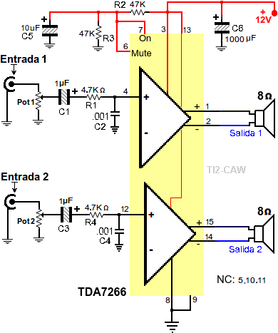 Tda7266 схема усилителя Amplificador de audio TDA7266 2 canales, proyecto casero facil Amplificador de a