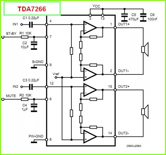 Tda7266 схема усилителя TDA7266 datasheet