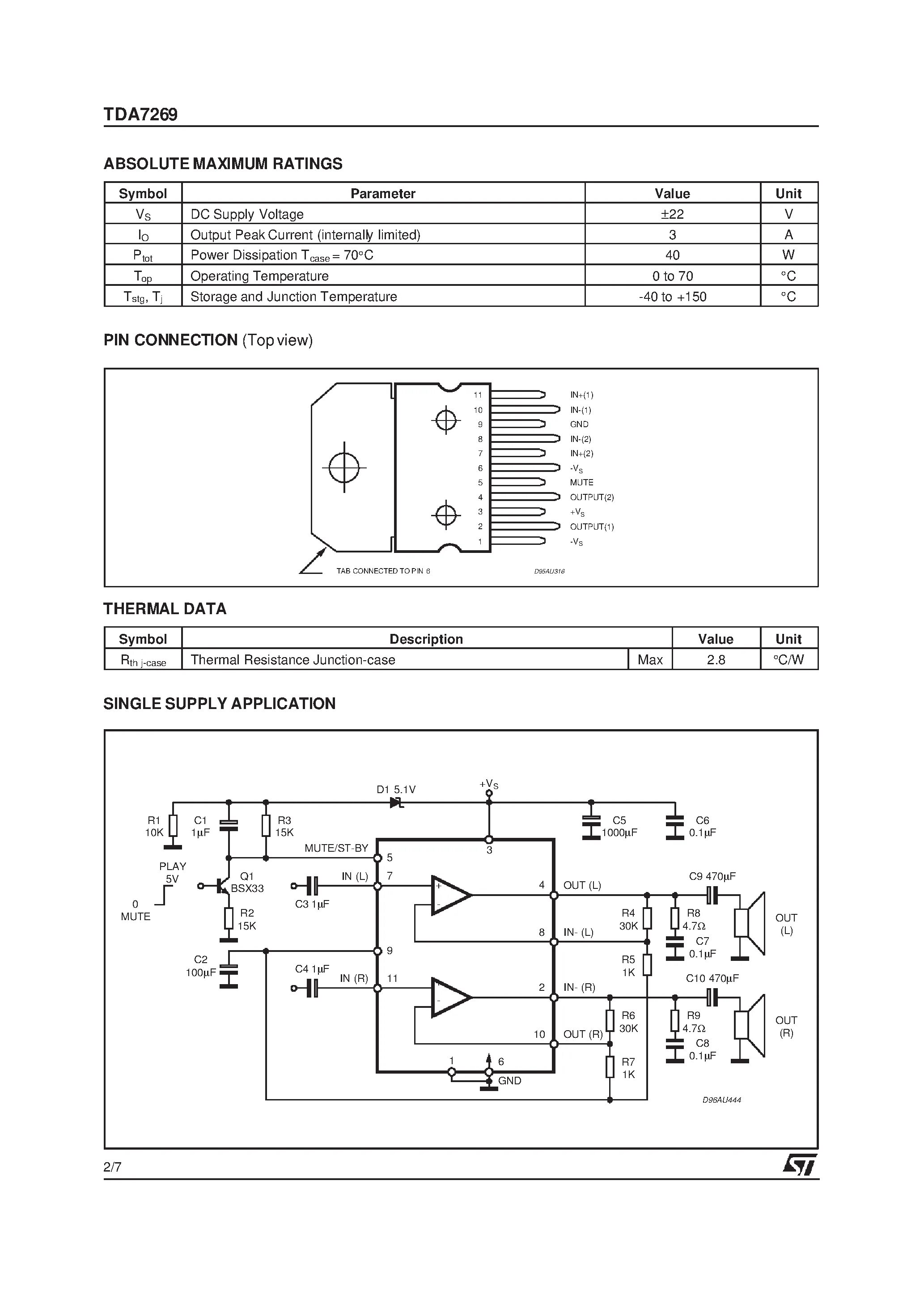 Tda7269 схема усилителя TDA7269 Datasheet ST Microelectronics pdf data sheet FREE from www.radioradar.ne