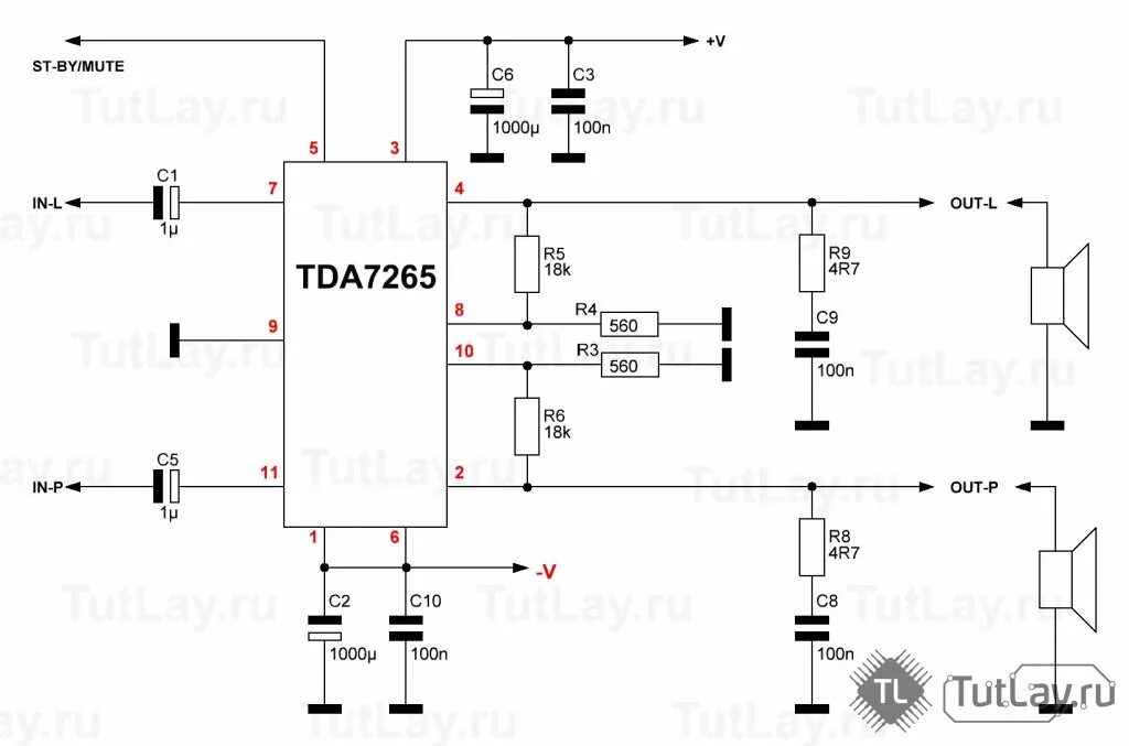 Tda7269 схема усилителя Усилитель на TDA7265 2x25Вт