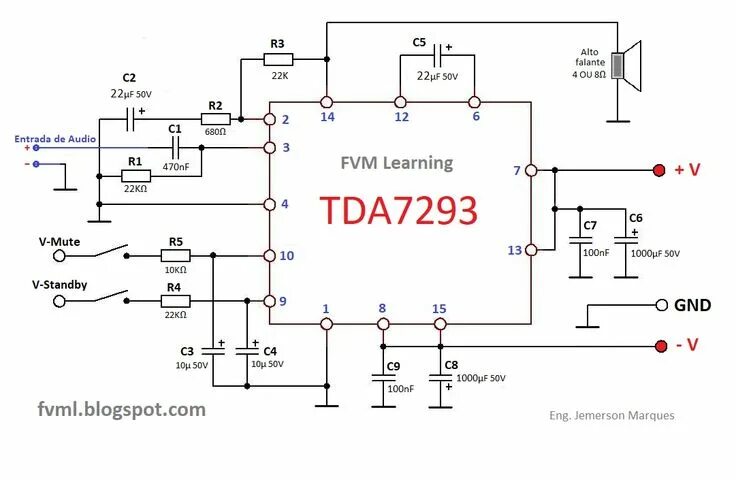 Tda7293 схема усилителя Amplificador de Audio 100W RMS com o CI TDA7293 + PCI - FVM Learning Placa de ci