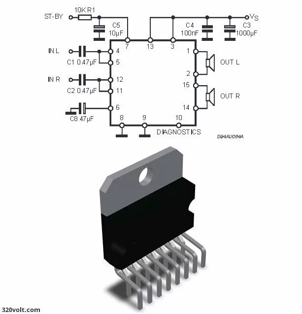Tda7375 схема усилителя TDA7375 LM1036N Tone Controlled Amplifier Circuit TDA7375 amp Audio amplifier, E
