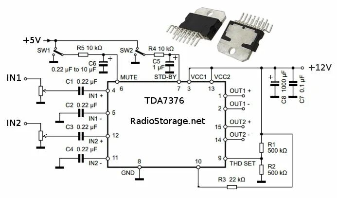 Tda7375 схема усилителя Усилитель на микросхеме TDA7376B (12В, 2x35 Ватт)