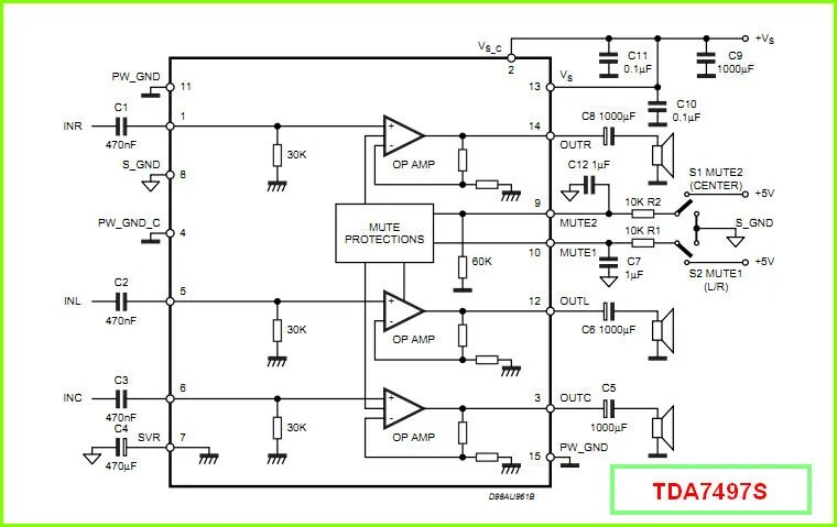 Tda7497 схема усилителя TDA7497S datasheet