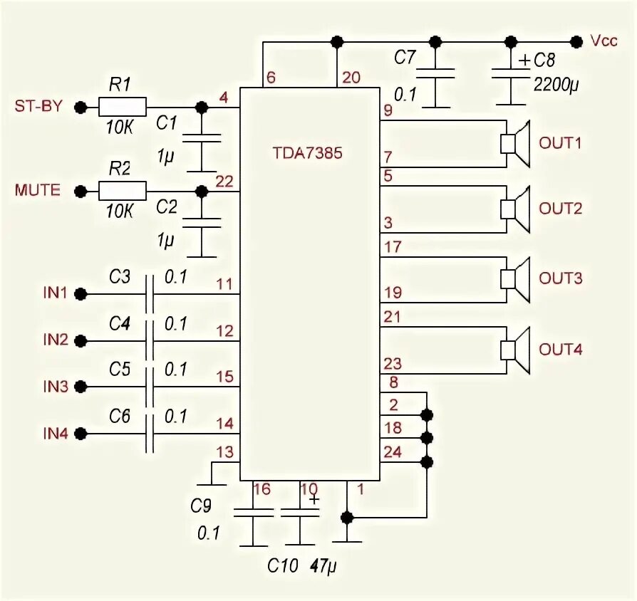 Tda7560 схема усилителя 4-х канальный УМЗЧ на TDA7385 - rcl-radio.ru