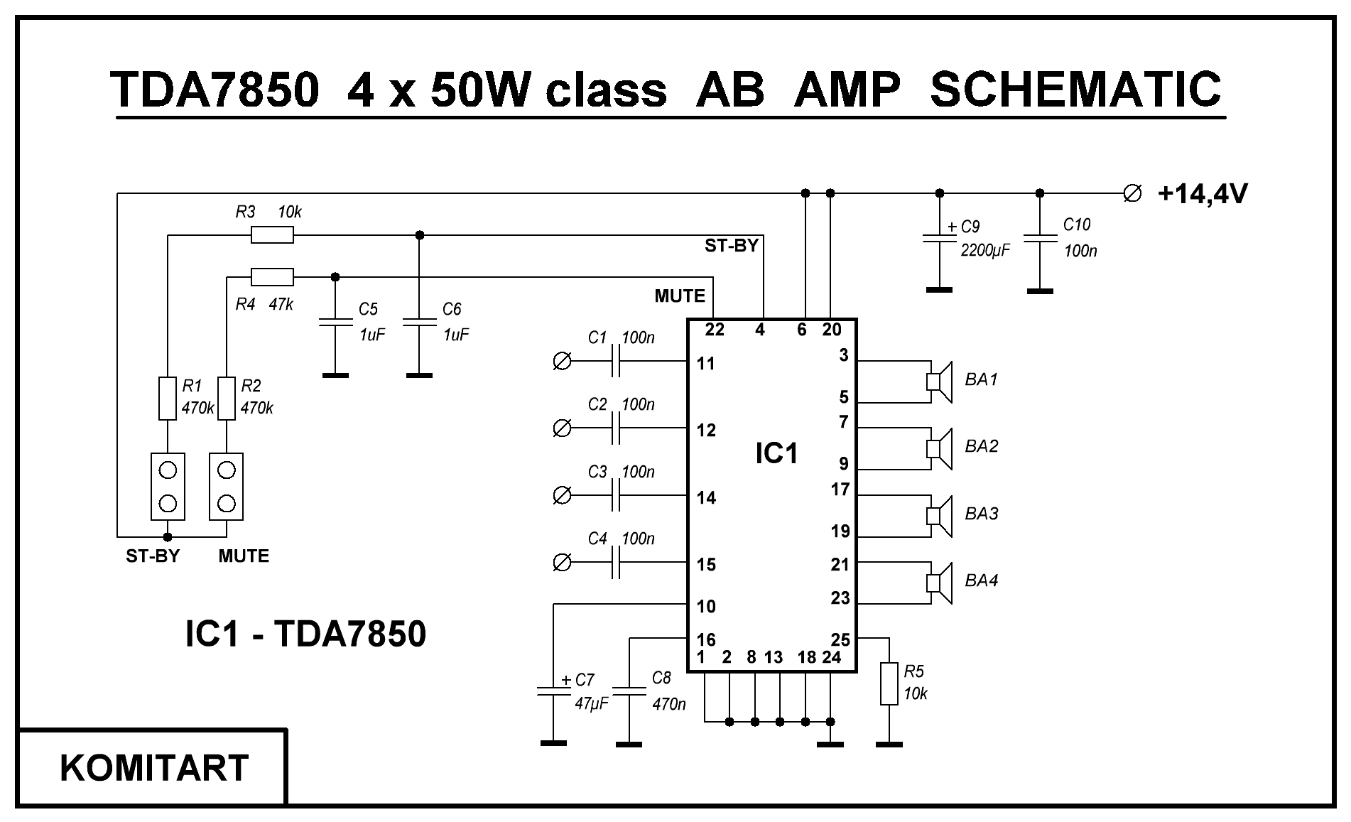 Tda7850 схема усилителя TDA7850. Схема включения, описание, справочник на микросхему TDA7850 пошагово