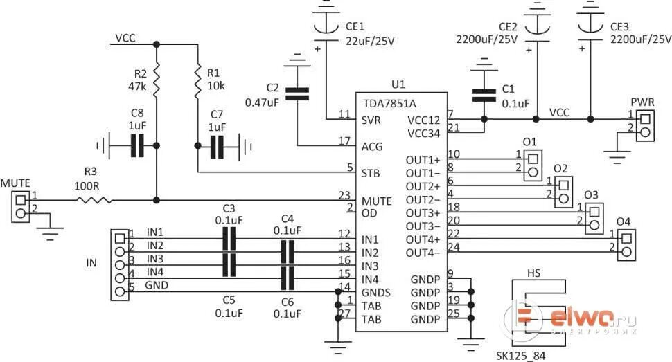 Tda7850 схема усилителя УСИЛИТЕЛЬ МОЩНОСТИ 4Х 50W 12V