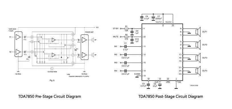 Tda7850 схема усилителя 50 Вт-TDA7850 * 4 автомобиля 4 каналов в больших 12 Power Audio ACC цифровой уси