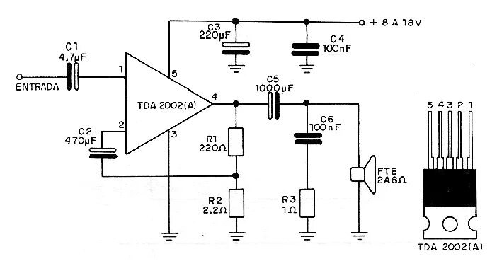 Tda8172 схема усилителя звука Amplificador con el TDA2002 (CIR4797S