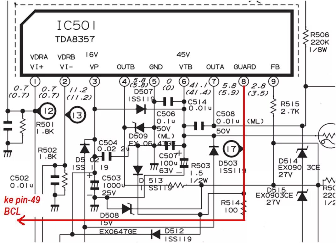 Tda8357j схема усилителя звука Кадровая развертка ремонт