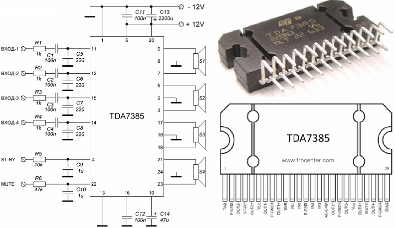 Tda8395p усилитель звука схема Многоканальный усилитель мощности на микросхеме TDA7385 РадиоДом - Сайт радиолюб