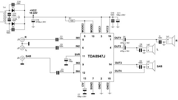 Tda8571j схема усилителя КАК ДЕЛИШКИ РЕБЯТИШКИ ??? ВОТ СОБРАЛ БЕЗ ОШИБОК ПРОСТЕЦКУЮ СXЕМУ НА ТДА8947 И НА