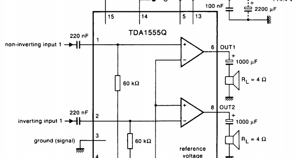 Tda8943sf схема усилителя 4 x 11 W single ended or 2 x 22 W power amplifier with distortion detector Circu
