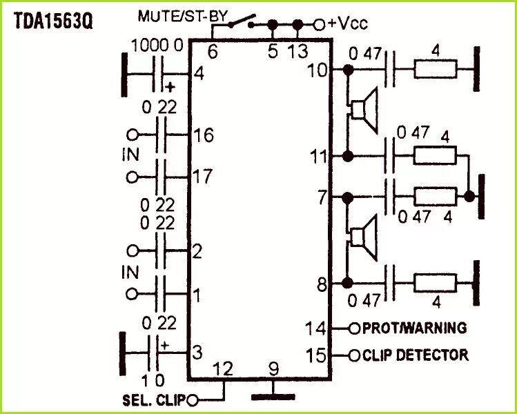 Tda8944j схема усилителя мощности TDA1563