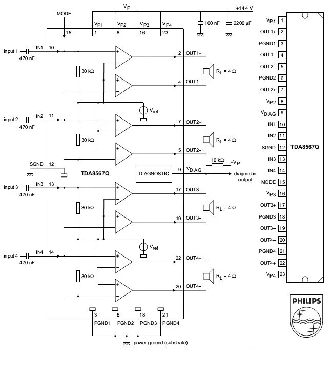 Tda8944j схема усилителя мощности TDA8567Q усилители сигнала, мощности