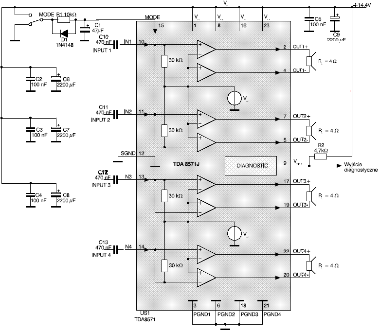 Tda8944j схема усилителя мощности TDA8571J усилители сигнала, мощности