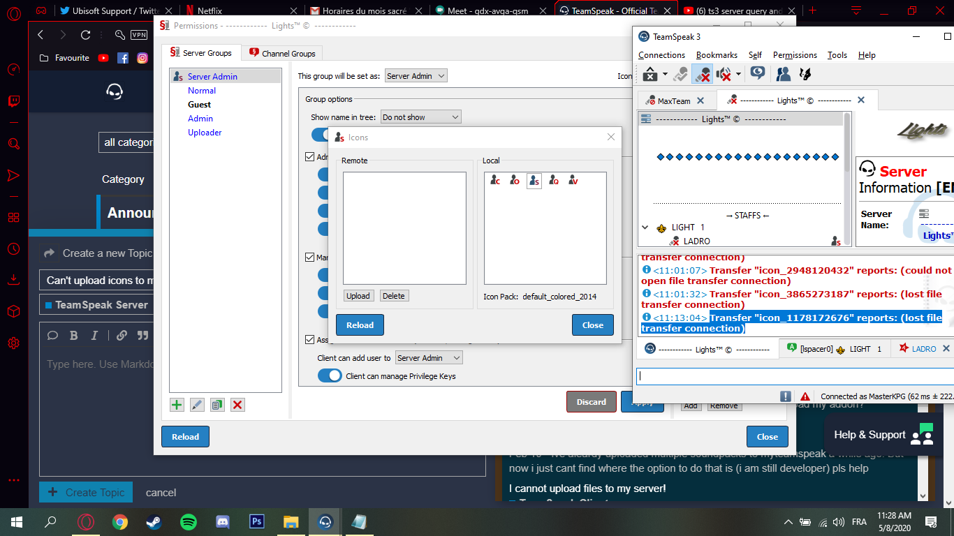 Teamspeak ошибка подключения Can't upload icons to my TS3 server.(Transfer "icon_1178172676" reports: (lost f