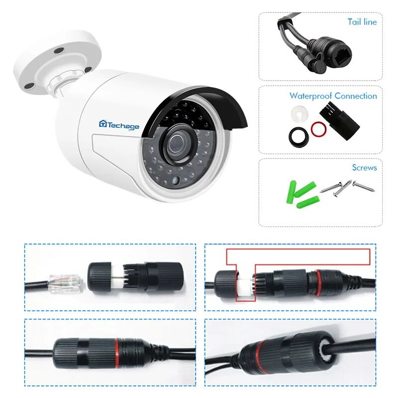 Techage подключение камер Techage H.265 4mp 2592*1520 безопасности POE IP Камера открытый Водонепроницаемы