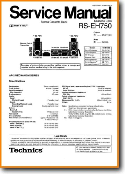 Technics sa ch750 схема электрические принципиальное Technics RSEH-750 Tape Player - On Demand PDF Download English