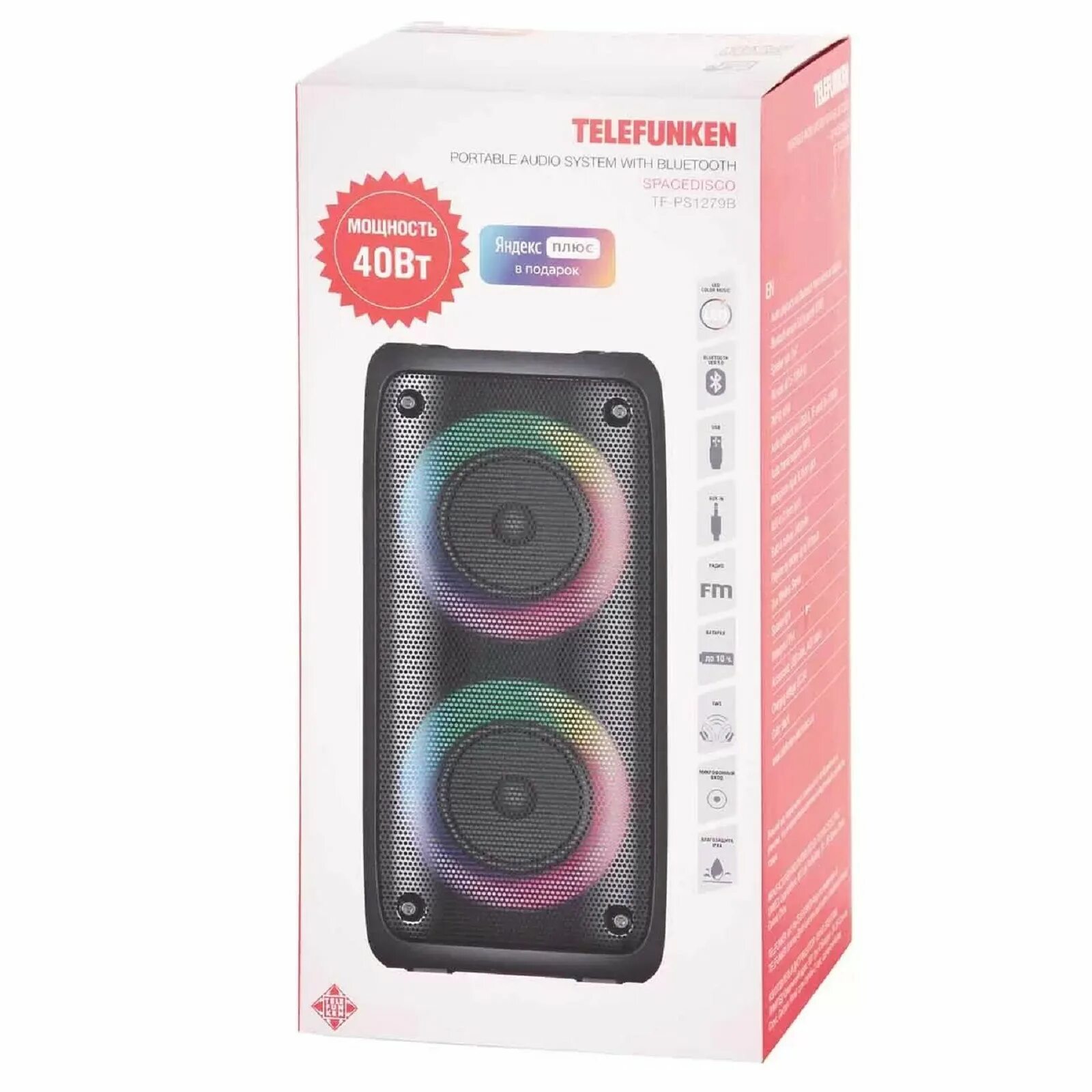 Telefunken колонка как подключить Портативная колонка Telefunken TF-PS1279B, 40 Вт, 2400мАч, BT, microSD, AUX, под