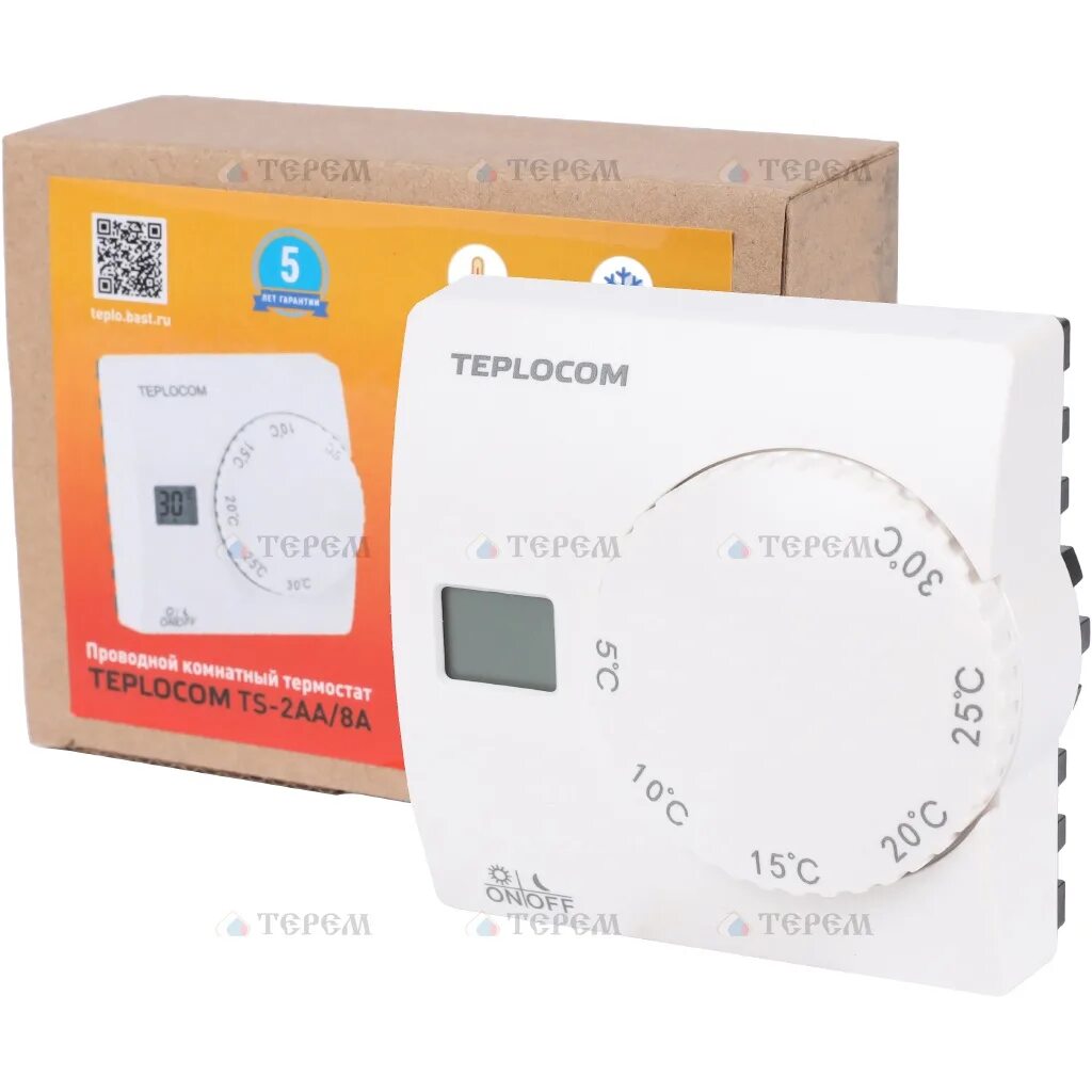 Teplocom ts 2aa 8a подключение к котлу Teplocom Термостат комнатный Teplocom TS-2AA/8A, проводной, реле 250В, 8А 000380