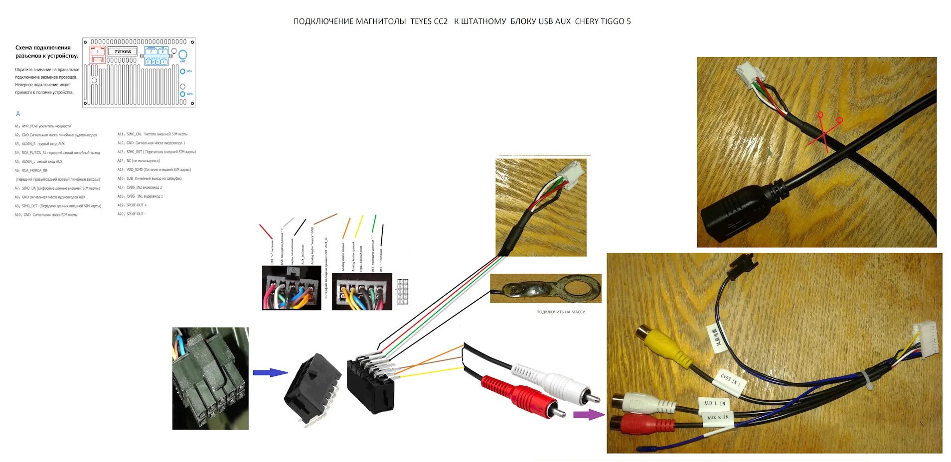 Teyes cc3 подключение штатной камеры USB и AUX на Chery Tiggo 5 - DRIVE2