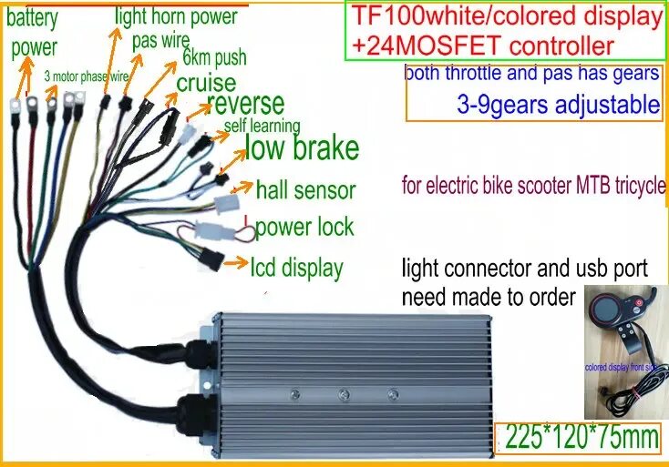 Tf100 eabs electron схема подключения проводов 24v36v48v60v 1500w-3000W регулятор вентильного двигателя и ЖК-дисплей Дисплей с 