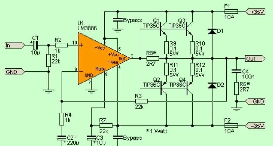 Tip34 tip35 усилитель схема Lm3886 усилитель схема