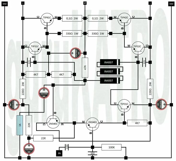Tip41c tip42c усилитель схема miniKATRO Amplifier Final Transistor TIP4142 guruKATRO Rangkaian elektronik, Ele