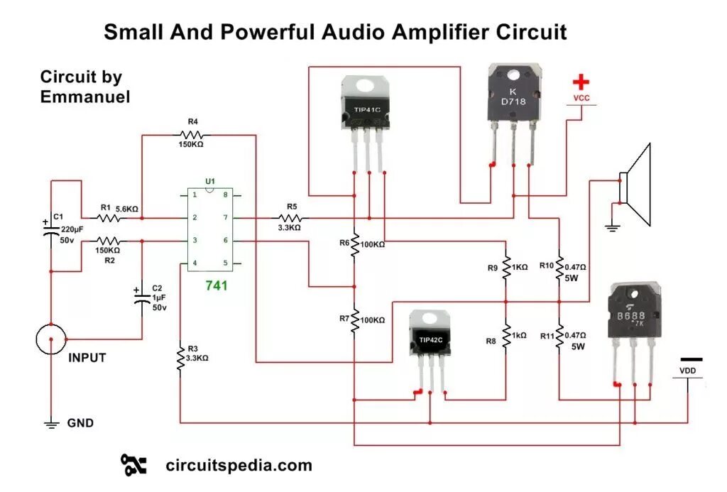 Tip41c tip42c усилитель схема audio amplifier circuit using transistors Elektronica, Printplaat