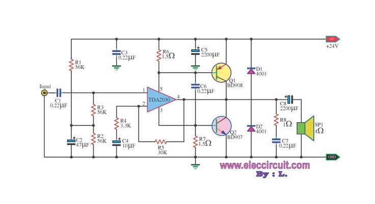 Tip41c tip42c усилитель схема TDA2030 transistor amplifier circuit with PCB Electronic circuits projects Elect