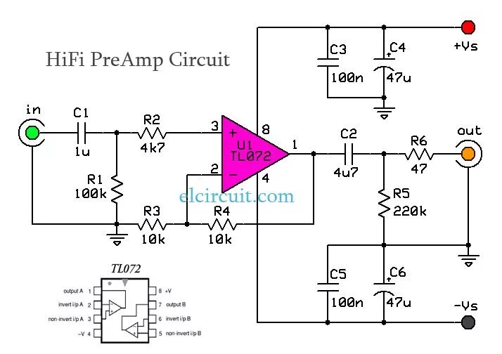 Tl071 схема усилителя HiFi Audio PreAmp Circuit TL072 Hifi audio, Hifi amplifier, Electronics circuit