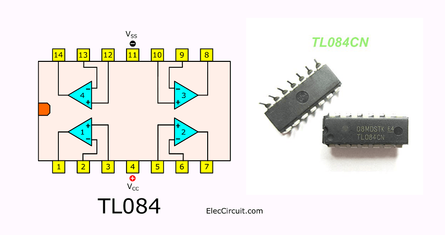 Tl084cn предварительный усилитель схема TL084 circuits JFET Input Op-amp datasheet ElecCircuit.com Electronics circuit, 