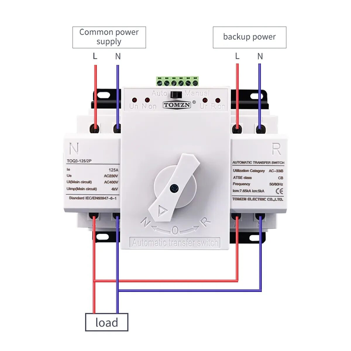 Tomzn tom7z 600 2 подключение ATS 2P 125A 230V MCB тип двойной мощности автоматический переключатель для быстр