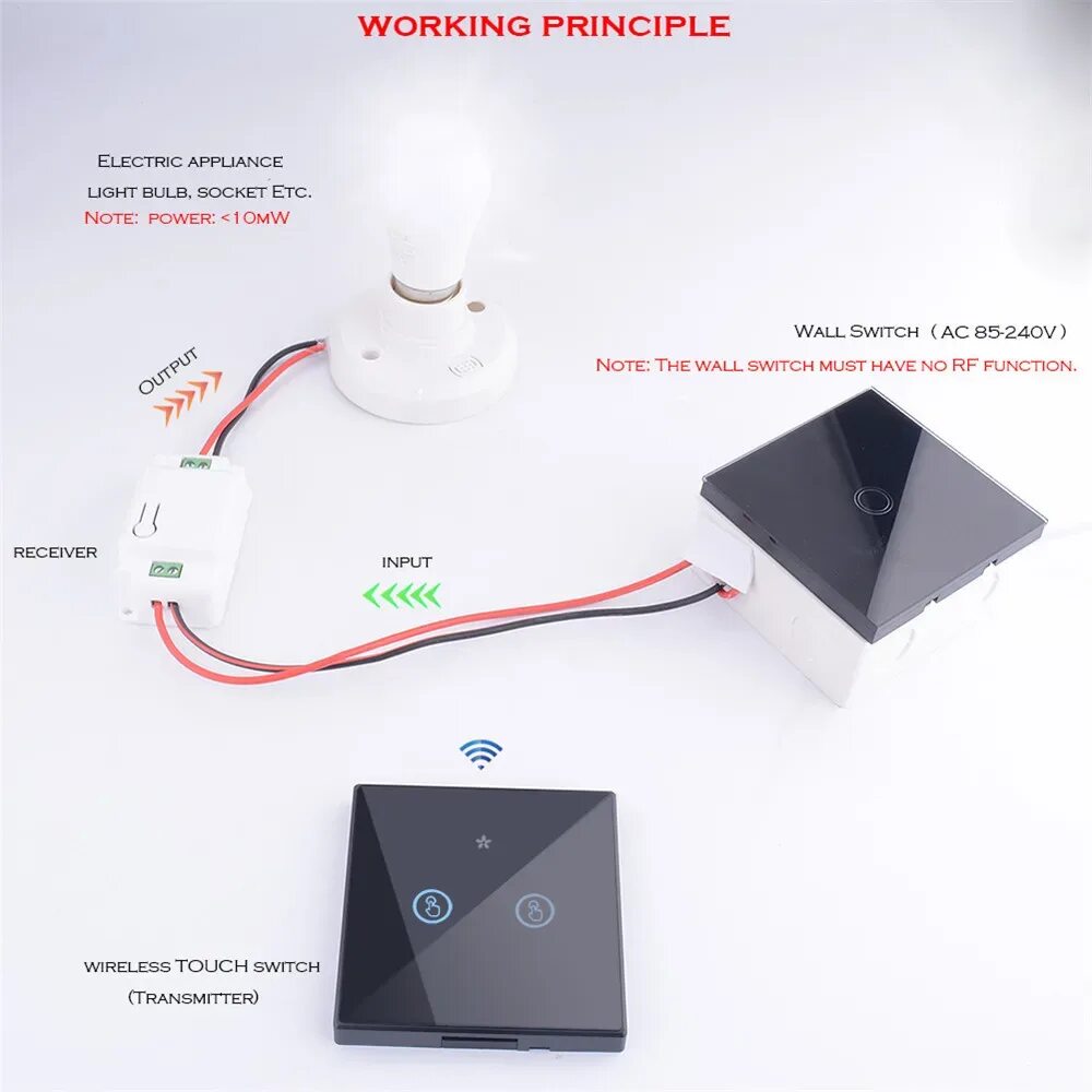 Touch switch сенсорный выключатель как подключить Умный Беспроводной Сенсорный Выключатель,2 Клавиши,Стеклянный Экран,Радиочастотн