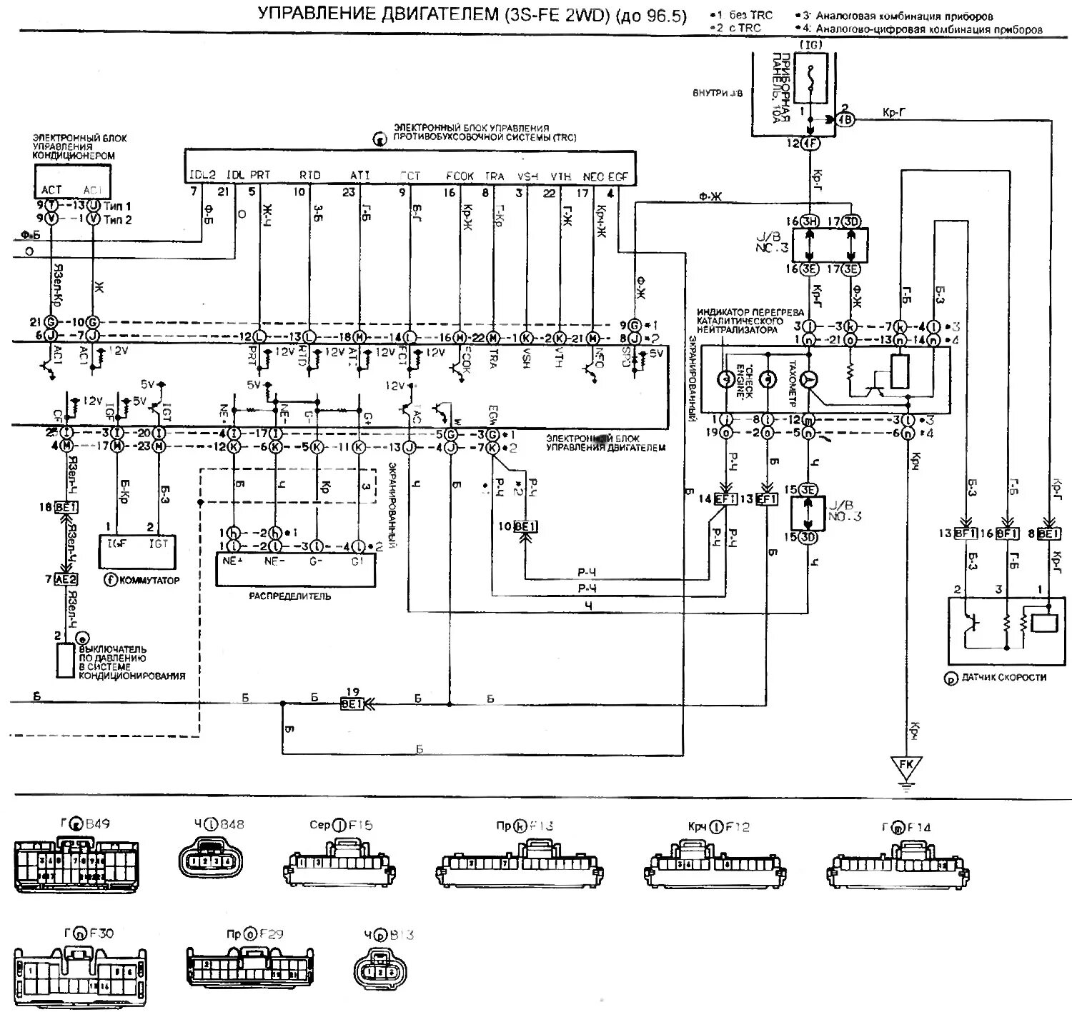Toyota электрическая схема Электрасхема кіравання рухавіком (3S-FE 2WD) (да 96.5) (Таёта Камры Віста V40, 1