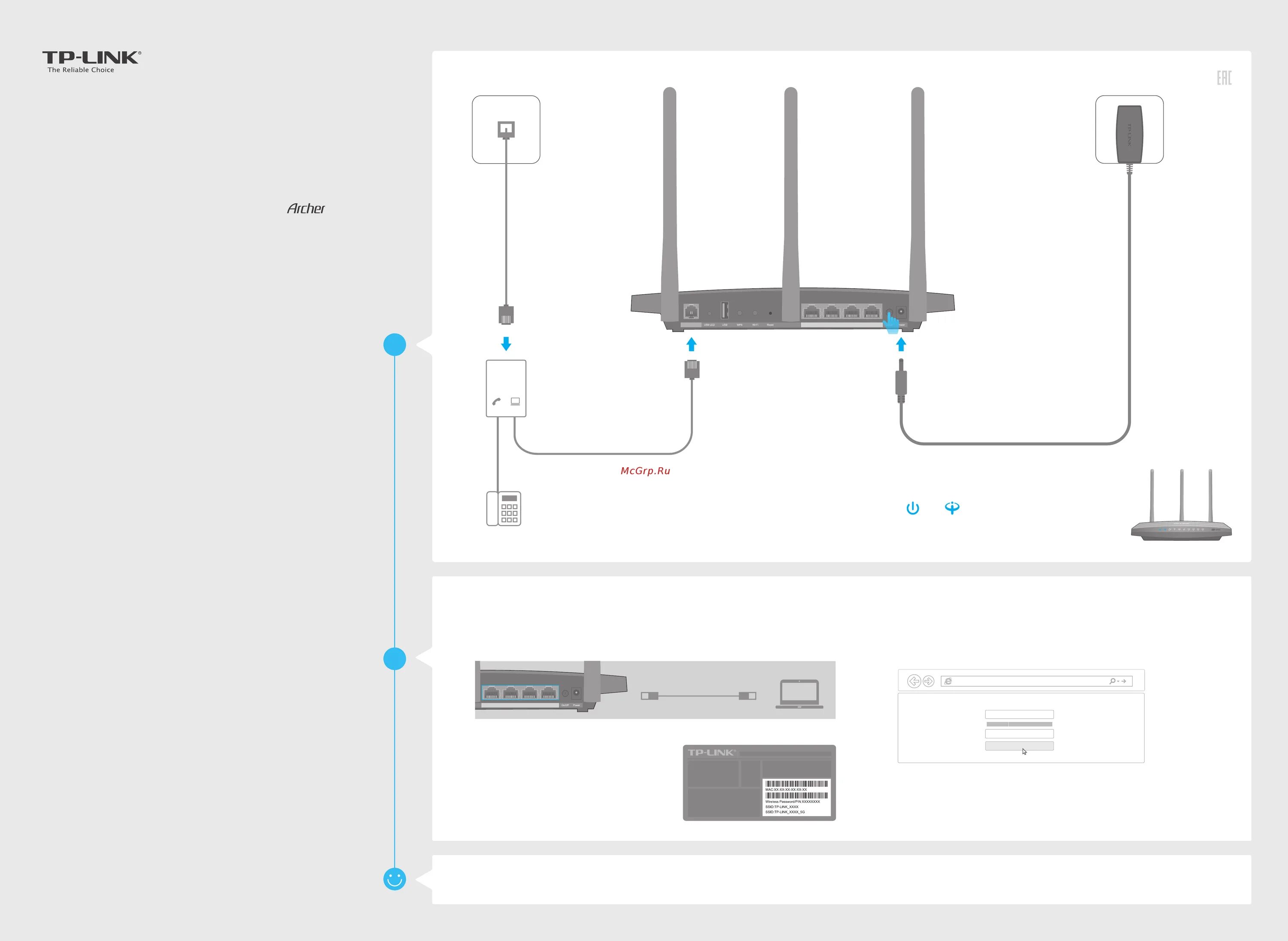 Tp link подключение к телевизору Tp-Link Archer VR400 V1 1/2 Quick installation guide