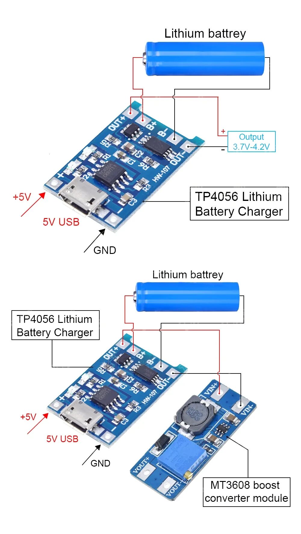 Tp4056 модуль зарядного устройства схема подключения Type-c/Micro USB 5V 1A 18650 TP4056 модуль зарядного устройства литиевой батареи