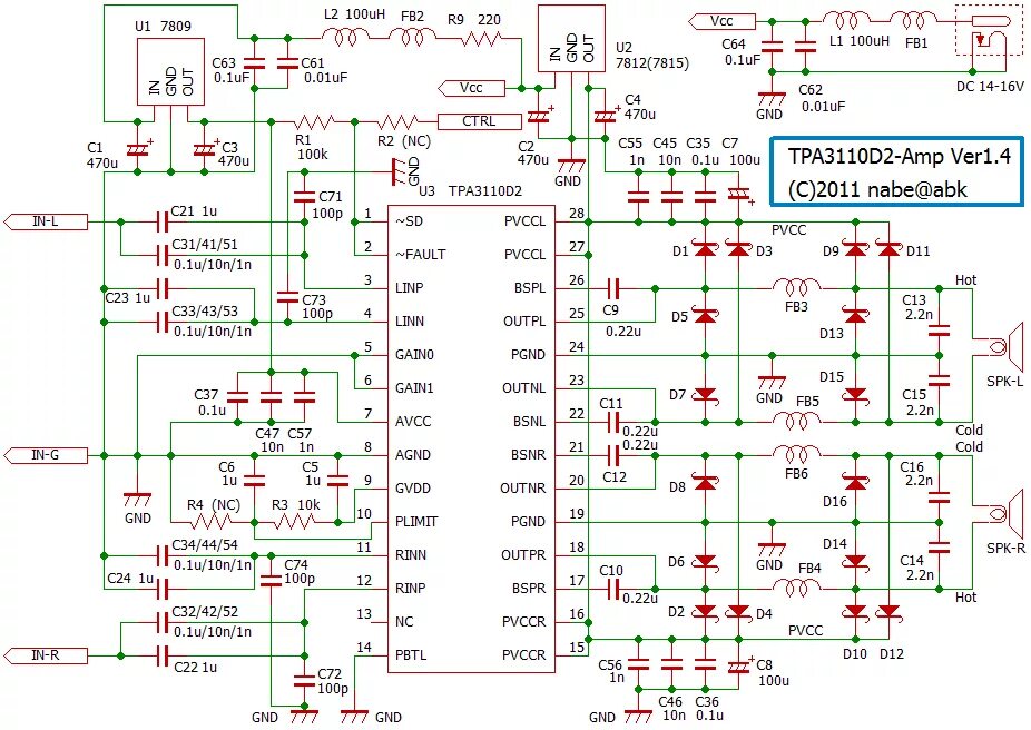 Tpa3116d2 схема усилителя Tpa3116D2 характеристики микросхемы: Двухканальный усилитель мощности звуковой ч