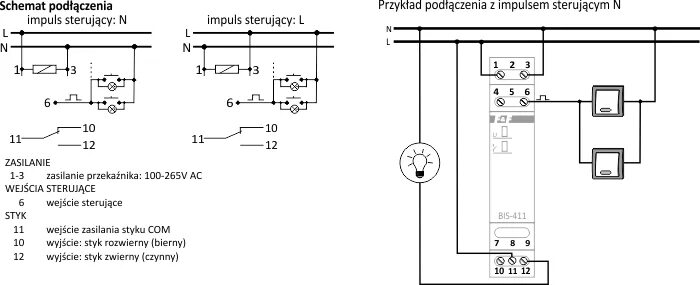 Tr 110l 1 схема подключения Przekaźnik impulsowy (bistabilny) 16A 230V F&F BIS-411