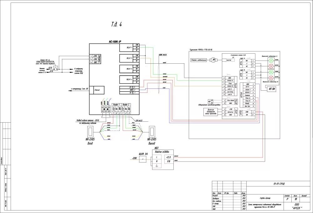 Ttr 04.1 схема подключения c2000 2 турникет Проект СКУД на базе оборудования PARSEC на 16 точек прохода / Готовые проекты и 