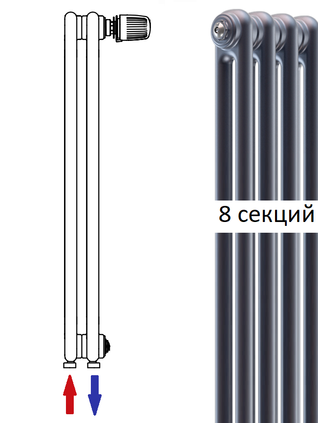 Tubog нижнее подключение Радиатор RIFAR TUBOG TUB 2180-08-DV1-TI (8 секций) серый титан нижнее подключени