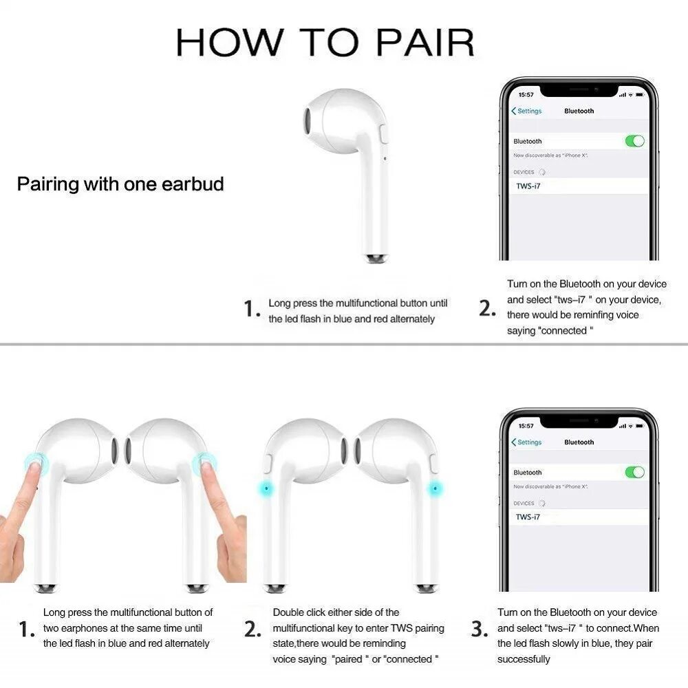 Tws wireless headset наушники беспроводные как подключить Купить I7s Tws Bluetooth наушники беспроводные наушники спортивные наушники гром