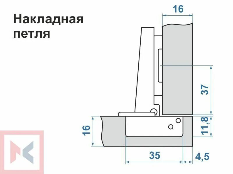 Tytanium петля накладная схема установки Петля накладная 90* с доводчиком