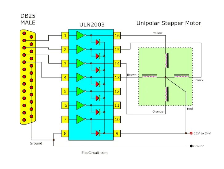 Uln2003 подключение 4 электро мотора Learn ULN2003 stepper motor driver circuits and pinout
