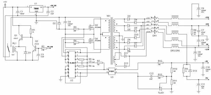 Umb100h a n100ht принципиальная электрическая схема Tool Electric: Блок питания ATX с питанием от 12 вольт Радиолюбитель, Печатная п