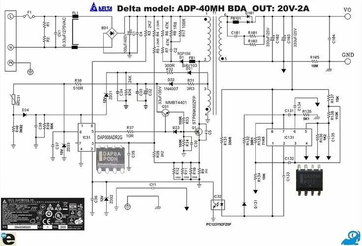 Umb100h a n100ht принципиальная электрическая схема Схема блока питания Delta ADP-40MH BDA, вариант № 2 Радиолюбитель, Электронная с